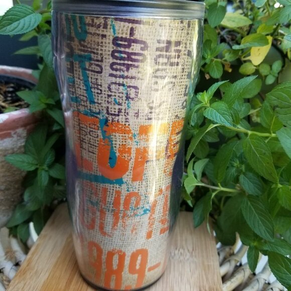 Starbucks Travel Mug 2006 Burlap Guatemala Coffee Bean Bag Cup Design 16 Oz - Picture 5 of 9
